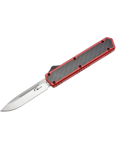 Golgoth G11C3 Rouge. Couteau automatique OTF lame acier D2 manche aluminium rouge et fibre de carbone