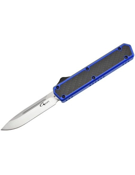 Golgoth G11C4 Bleu. Couteau automatique OTF lame acier D2 manche aluminium bleu et fibre de carbone