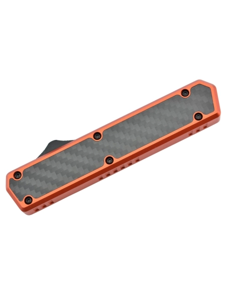 Golgoth G11C5 Orange. Couteau automatique OTF lame acier D2 manche aluminium orange et fibre de carbone