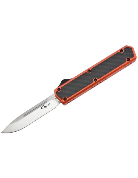 Golgoth G11C5 Orange. Couteau automatique OTF lame acier D2 manche aluminium orange et fibre de carbone
