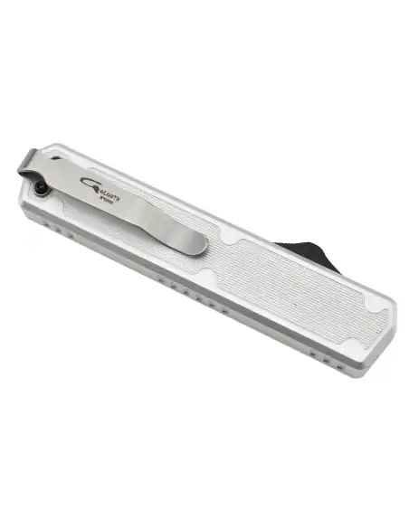 Golgoth G11C6 Silver. Couteau automatique OTF lame acier D2 manche aluminium silver et fibre de carbone