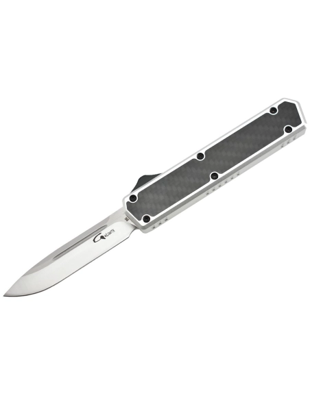 Golgoth G11C6 Silver. Couteau automatique OTF lame acier D2 manche aluminium silver et fibre de carbone