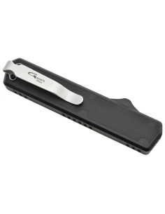 Golgoth G11F1 Noir. Couteau automatique OTF lame tanto acier D2 manche aluminium noir et fibre de carbone 2