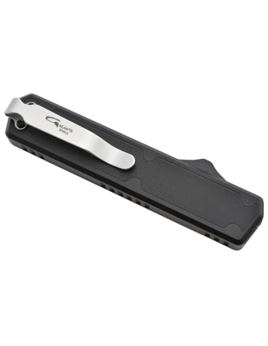 Golgoth G11F1 Noir. Couteau automatique OTF lame tanto acier D2 manche aluminium noir et fibre de carbone