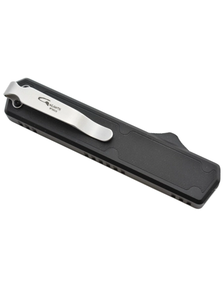 Golgoth G11F1 Noir. Couteau automatique OTF lame tanto acier D2 manche aluminium noir et fibre de carbone