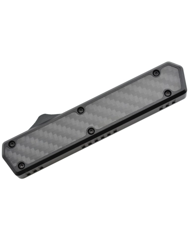 Golgoth G11F1 Noir. Couteau automatique OTF lame tanto acier D2 manche aluminium noir et fibre de carbone