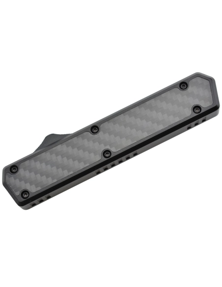 Golgoth G11F1 Noir. Couteau automatique OTF lame tanto acier D2 manche aluminium noir et fibre de carbone