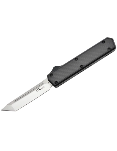 Golgoth G11F1 Noir. Couteau automatique OTF lame tanto acier D2 manche aluminium noir et fibre de carbone