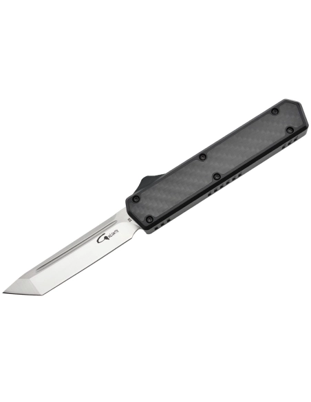 Golgoth G11F1 Noir. Couteau automatique OTF lame tanto acier D2 manche aluminium noir et fibre de carbone