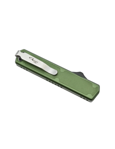 Golgoth G11F2 Vert. Couteau automatique OTF lame tanto acier D2 manche aluminium vert et fibre de carbone