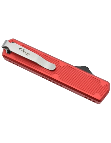 Golgoth G11F3 Rouge. Couteau automatique lame tanto acier D2 manche aluminium rouge et fibre de carbone