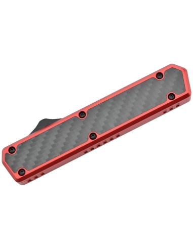 Golgoth G11F3 Rouge. Couteau automatique lame tanto acier D2 manche aluminium rouge et fibre de carbone