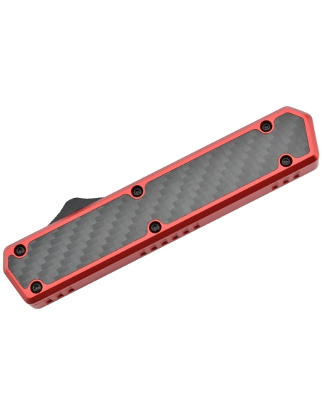 Golgoth G11F3 Rouge. Couteau automatique lame tanto acier D2 manche aluminium rouge et fibre de carbone