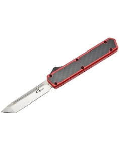 Golgoth G11F3 Rouge. Couteau automatique lame tanto acier D2 manche aluminium rouge et fibre de carbone