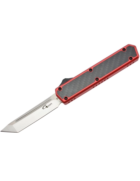 Golgoth G11F3 Rouge. Couteau automatique lame tanto acier D2 manche aluminium rouge et fibre de carbone