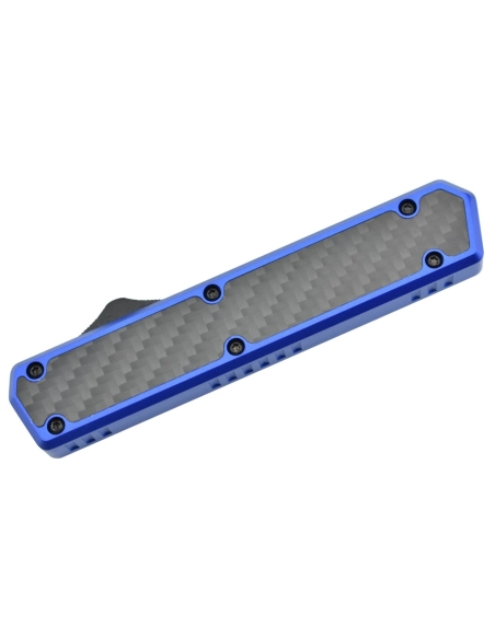 Golgoth G11F4 Bleu. Couteau automatique lame tanto acier D2 manche aluminium bleu et fibre de carbone