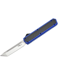 Golgoth G11F4 Bleu. Couteau automatique lame tanto acier D2 manche aluminium bleu et fibre de carbone