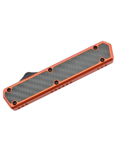 Golgoth G11F5 Orange. Couteau automatique lame tanto acier D2 manche aluminium orange et fibre de carbone