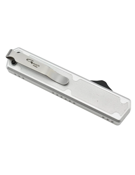 Golgoth G11F6 Silver. Couteau automatique lame tanto acier D2 manche aluminium silver et fibre de carbone