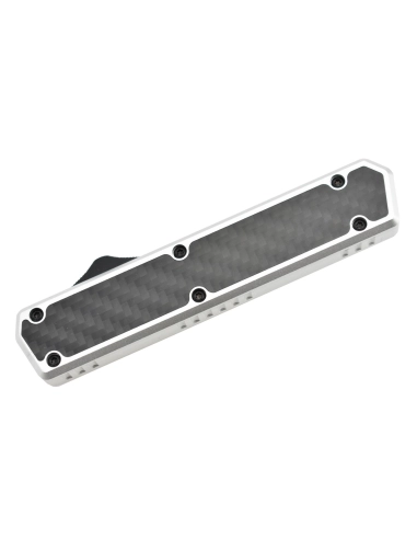Golgoth G11F6 Silver. Couteau automatique lame tanto acier D2 manche aluminium silver et fibre de carbone