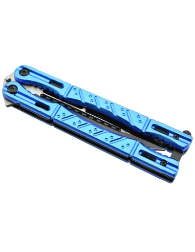 Maxknives P45 Couteau papillon lame acier 3CR13 manche aluminium anodisé bleu
