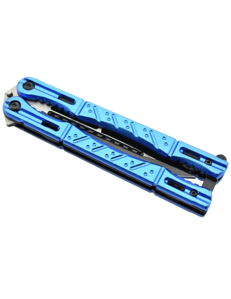 Maxknives P45 Couteau papillon lame acier 3CR13 manche aluminium anodisé bleu