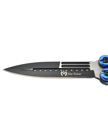Maxknives P45 Couteau papillon lame acier 3CR13 manche aluminium anodisé bleu