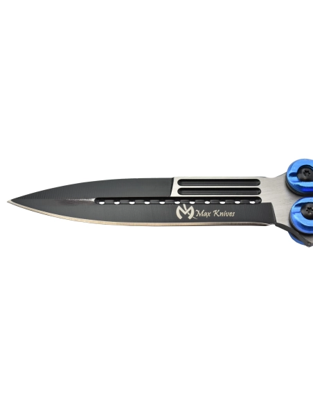 Maxknives P45 Couteau papillon lame acier 3CR13 manche aluminium anodisé bleu