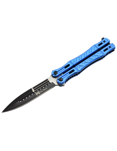 Maxknives P45 Couteau papillon lame acier 3CR13 manche aluminium anodisé bleu