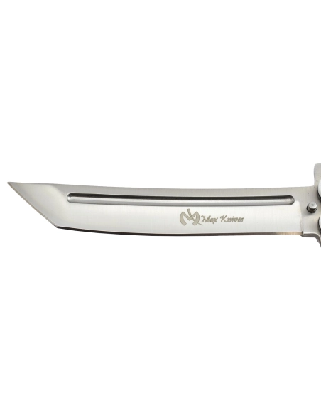Maxknives P46S Couteau papillon lame acier 3CR13 manche aluminium blanc et noir