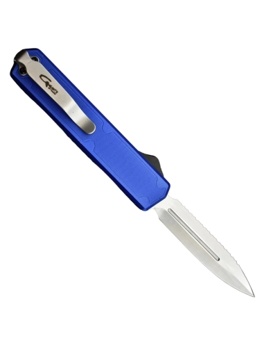 Golgoth G11BS4 Bleu. Couteau OTF lame double tranchant avec serrations