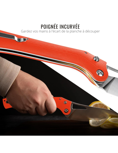TACRAY KNIVES - TR-FK02 ORANGE - Couteau de cuisine pliant lame VG10 manche G10