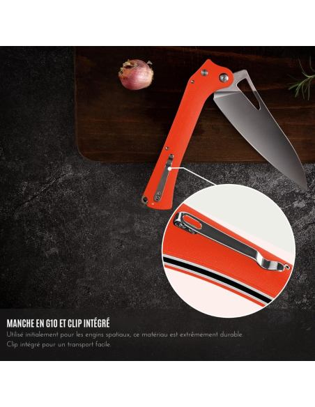 TACRAY KNIVES - TR-FK02 ORANGE - Couteau de cuisine pliant lame VG10 manche G10