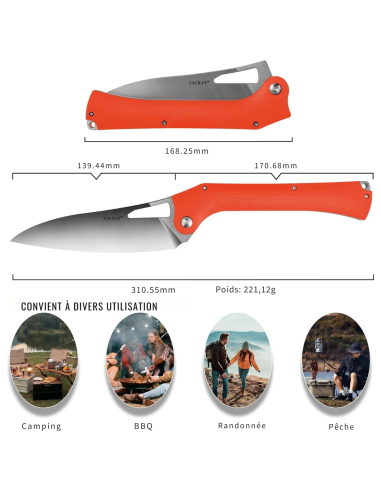 TACRAY KNIVES - TR-FK02 ORANGE - Couteau de cuisine pliant lame VG10 manche G10