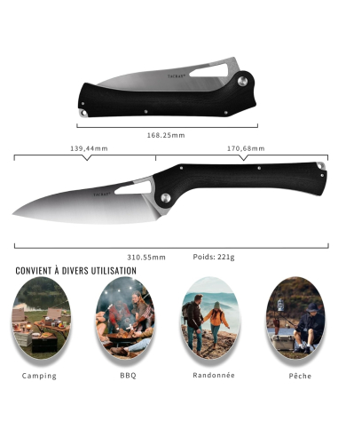 TACRAY KNIVES - TRFKK03N - Couteau de cuisine pliant lame VG10 manche G10 Noir