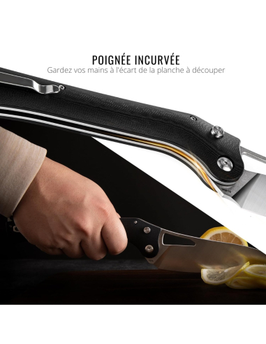 TACRAY KNIVES - TRFKK03N - Couteau de cuisine pliant lame VG10 manche G10 Noir