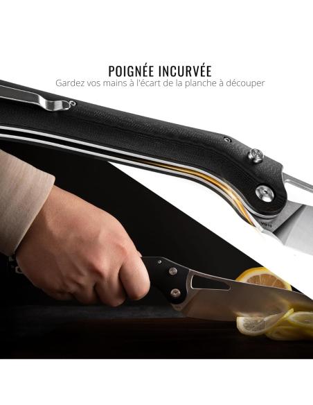 TACRAY KNIVES - TRFKK03N - Couteau de cuisine pliant lame VG10 manche G10 Noir