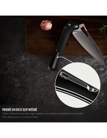 TACRAY KNIVES - TRFKK03N - Couteau de cuisine pliant lame VG10 manche G10 Noir