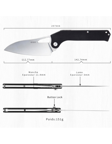 TACRAY KNIVES - TRFK01N - Couteau de cuisine pliant lame VG10 manche G10 Noir
