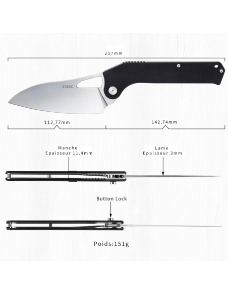 TACRAY KNIVES - TRFK01N - Couteau de cuisine pliant lame VG10 manche G10 Noir