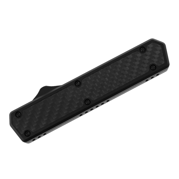 GOLGOTH - G11 Fork - Fourchette OTF : Manche aluminium noir avec insert en fibre de carbone et bouton d'ouverture