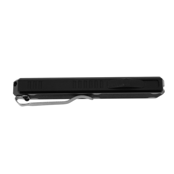 GOLGOTH - G11 Spoon - Cuillère OTF : Manche en aluminium anodisé noir avec insert en fibre de carbone et bouton d'ouverture