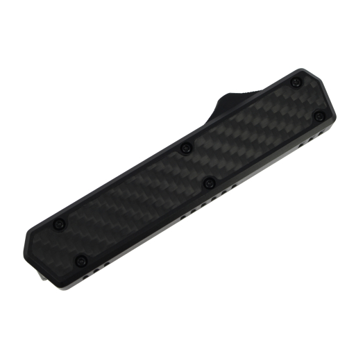 GOLGOTH - G11 Spoon - Cuillère OTF : Manche en aluminium anodisé noir avec insert en fibre de carbone et bouton d'ouverture
