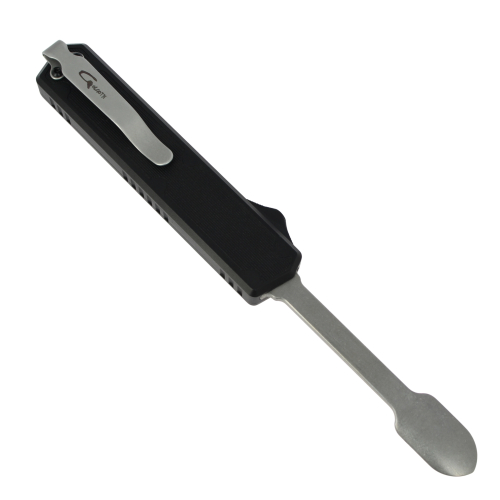 GOLGOTH - G11 Spoon - Cuillère OTF : Manche en aluminium anodisé noir avec insert en fibre de carbone et clip de poche