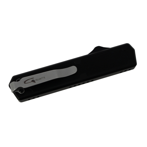 GOLGOTH - G11A1 - Peigne OTF noir  acier D2 manche aluminium noir avec insert en fibre de carbone et clip de poche