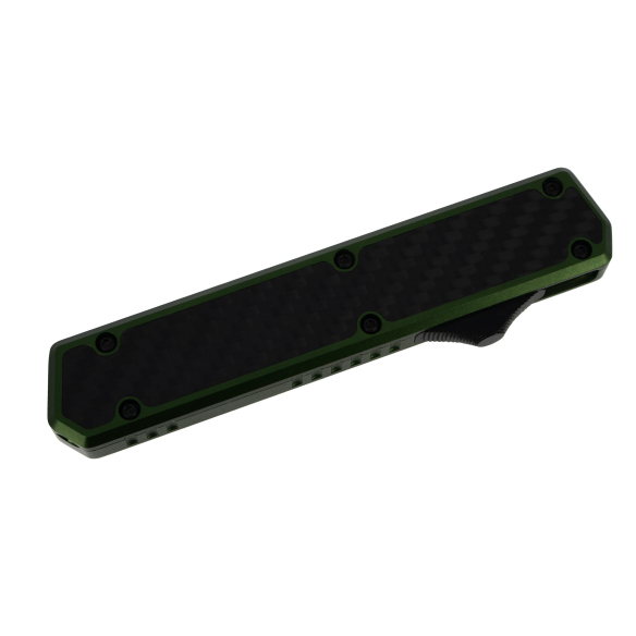 GOLGOTH - G11A2 - Peigne OTF Vert : manche aluminium vert avec un insert en fibre de carbone et bouton d'ouverture
