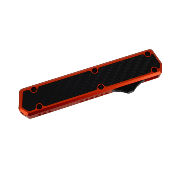 GOLGOTH - G11A5 - Peigne OTF orange : manche aluminium orange avec un insert en fibre de carbone et bouton d'ouverture