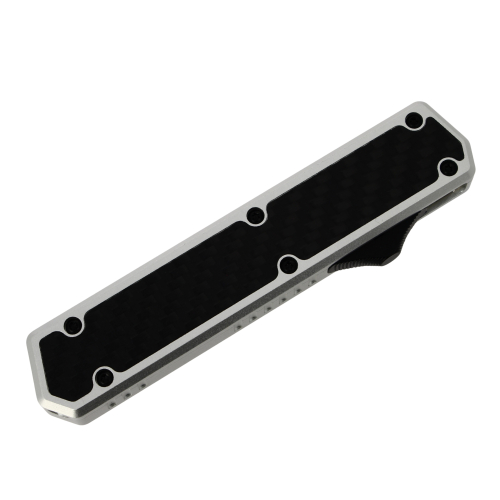 GOLGOTH - G11A6 - Peigne OTF Silver : Manche aluminium silver avec un insert en fibre de carbone et bouton d'ouverture