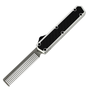GOLGOTH - G11A6 - Peigne OTF Silver : Acier D2 et manche aluminium silver avec un insert en fibre de carbone