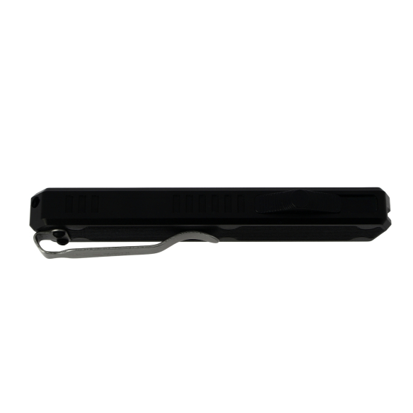 GOLGOTH - G11C1 - Couteau OTF : Manche en aluminium noir avec un insert en fibre de carbone et bouton d'ouverture